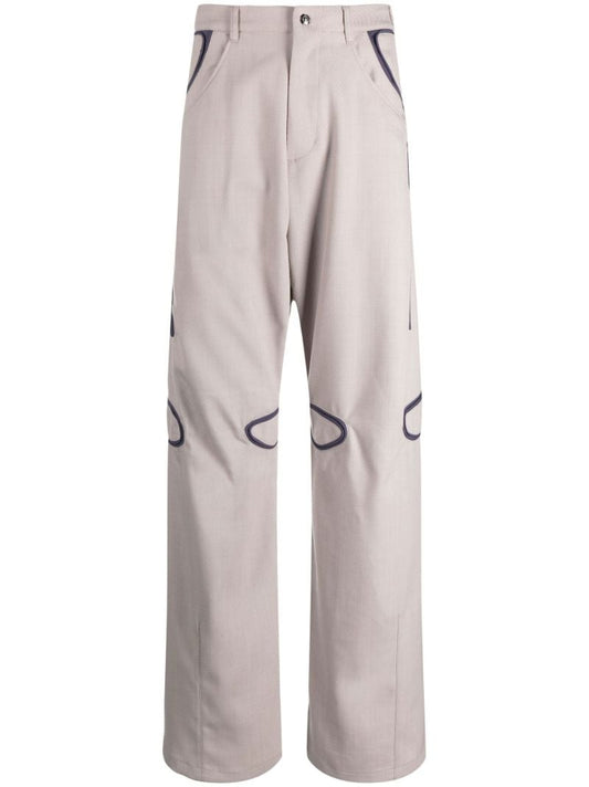 Neutral Giran Piped Straight-leg Trousers