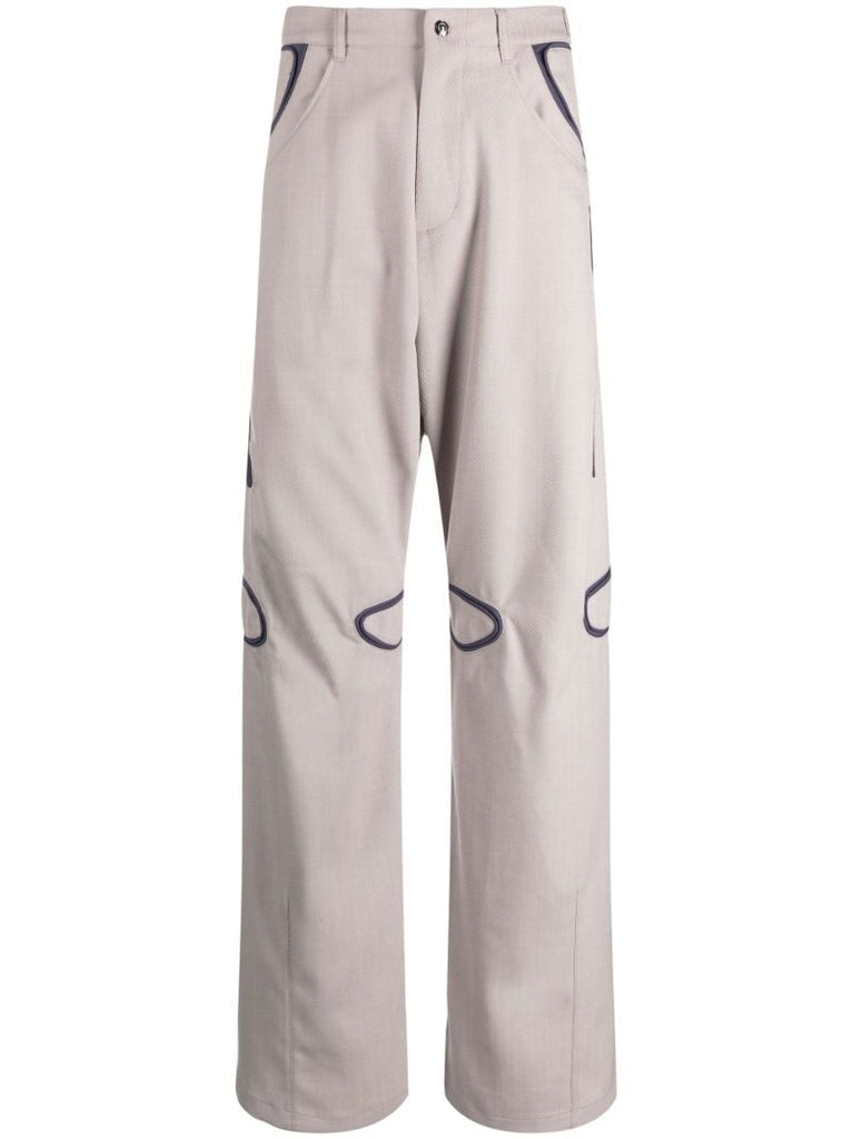 Neutral Giran Piped Straight-leg Trousers