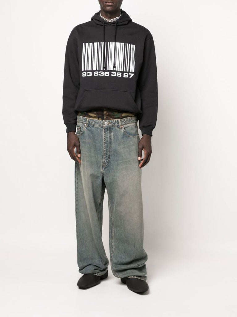 Black Big Barcode Cotton Hoodie