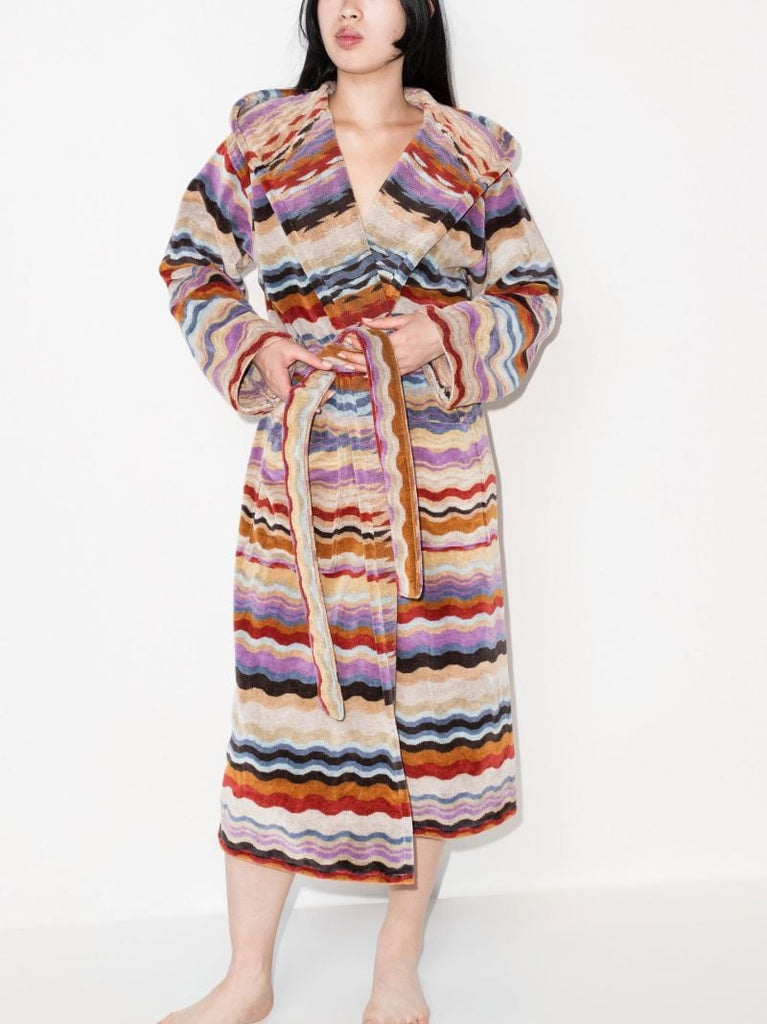 Multicolour Bonnie Wave Print Cotton Dressing Gown