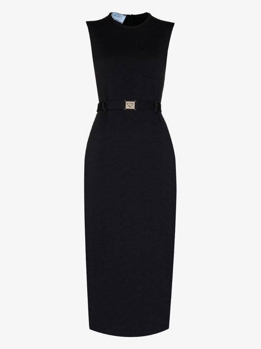 Belted Wave Jacquard Midi Dress