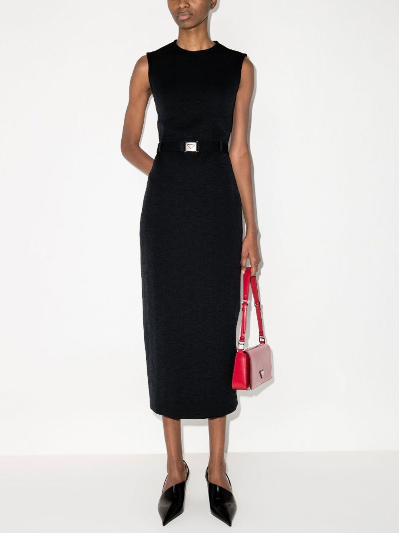 Belted Wave Jacquard Midi Dress