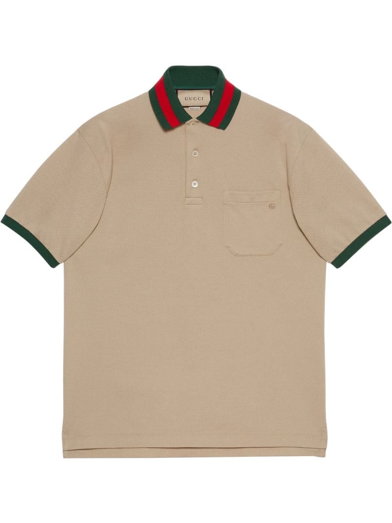 Beige Web Stripe Polo Shirt