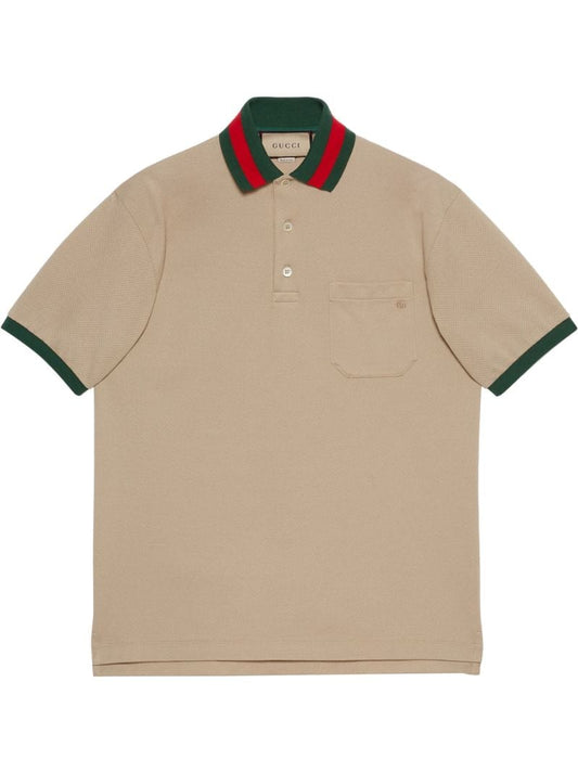 Beige Web Stripe Polo Shirt