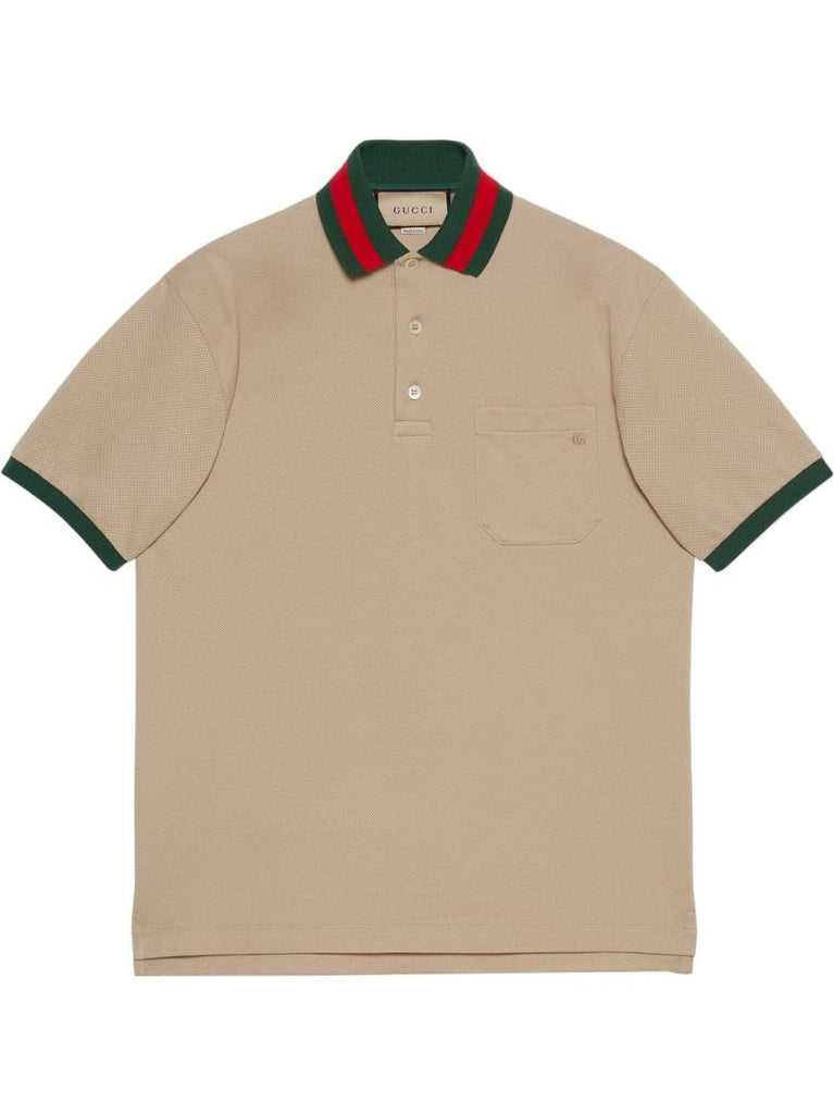 Beige Web Stripe Polo Shirt