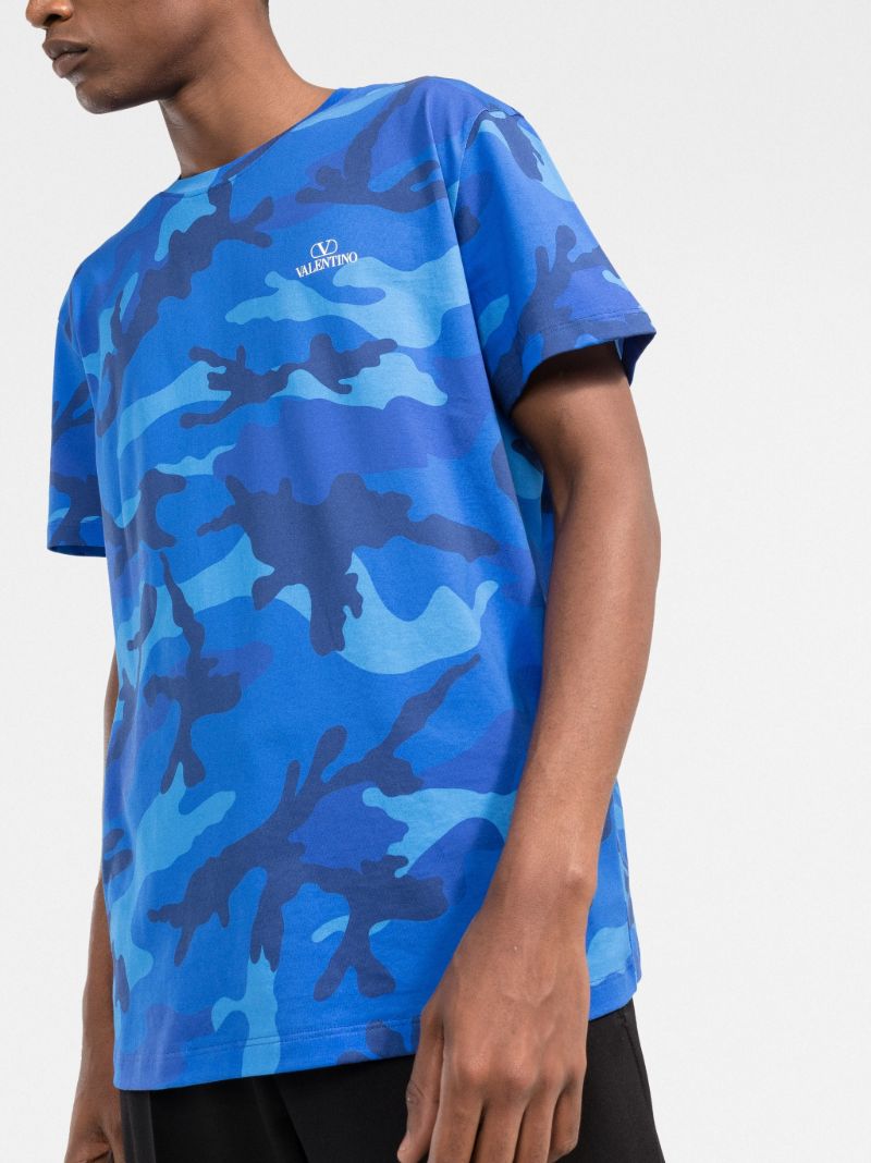 Blue Camouflage Print Cotton T-shirt