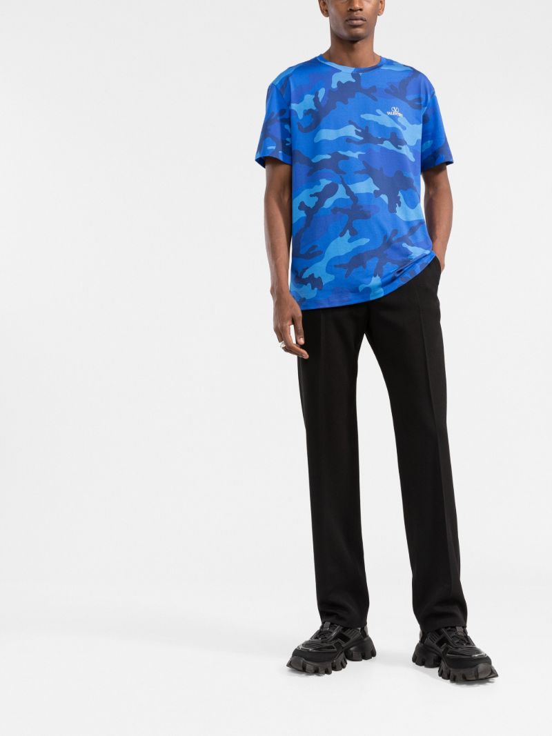 Blue Camouflage Print Cotton T-shirt