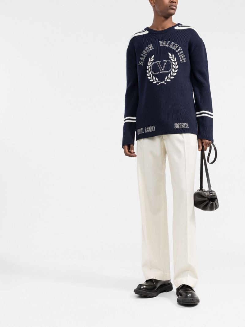Blue Logo Embroidered Wool Sweater
