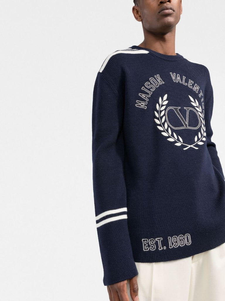 Blue Logo Embroidered Wool Sweater