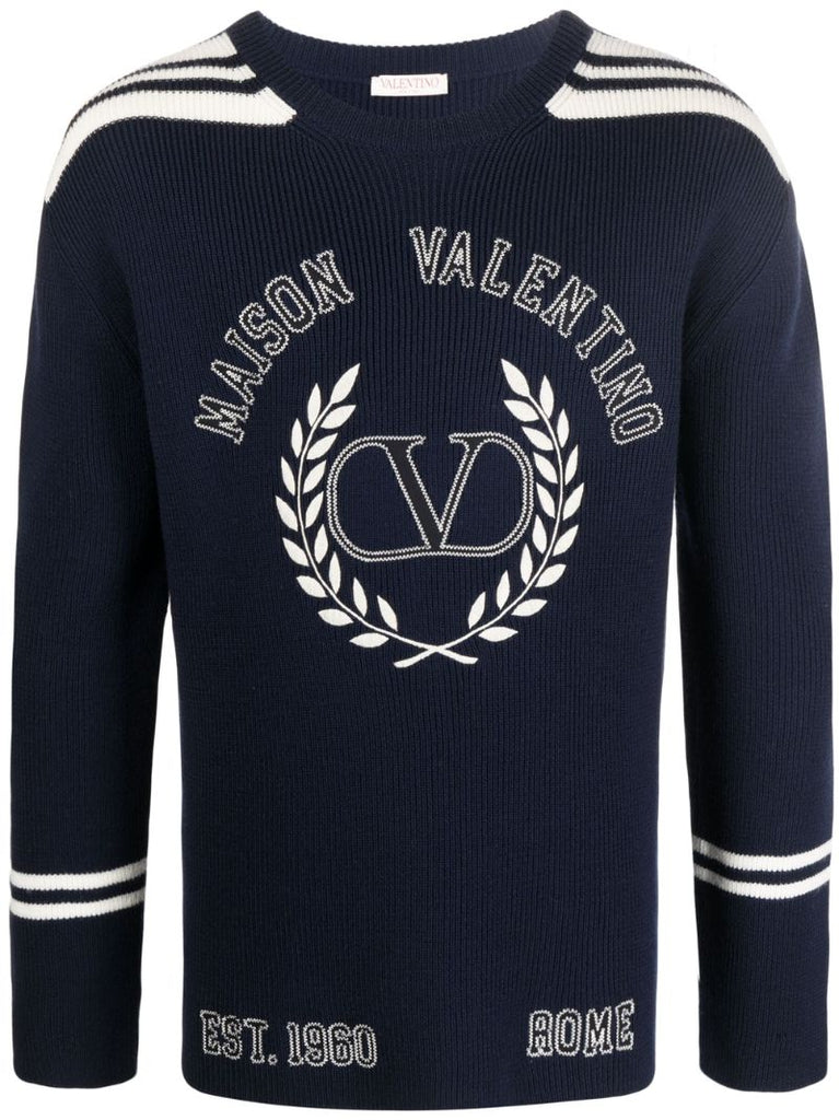 Blue Logo Embroidered Wool Sweater