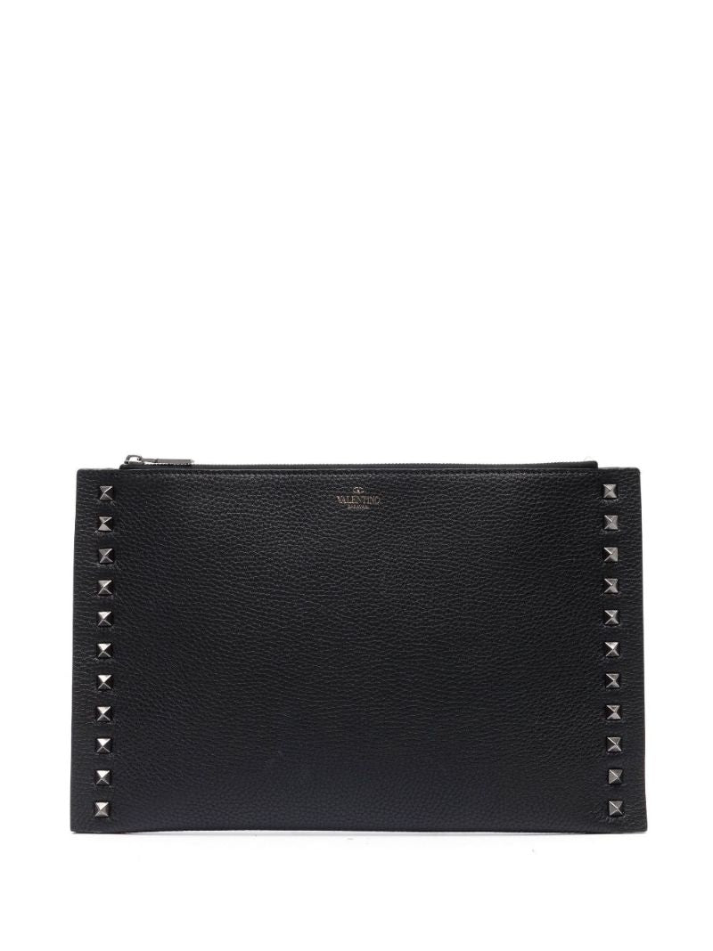 Black Rockstud Leather Pouch