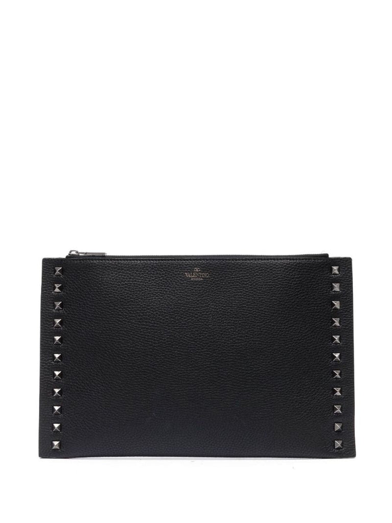Black Rockstud Leather Pouch