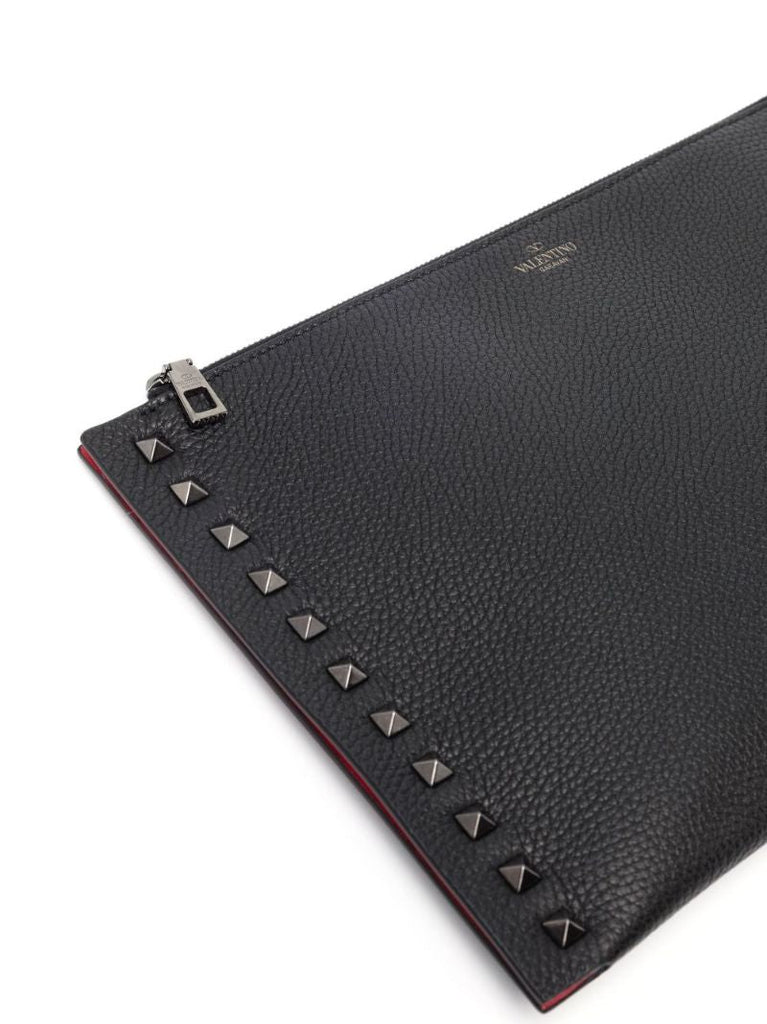Black Rockstud Leather Pouch