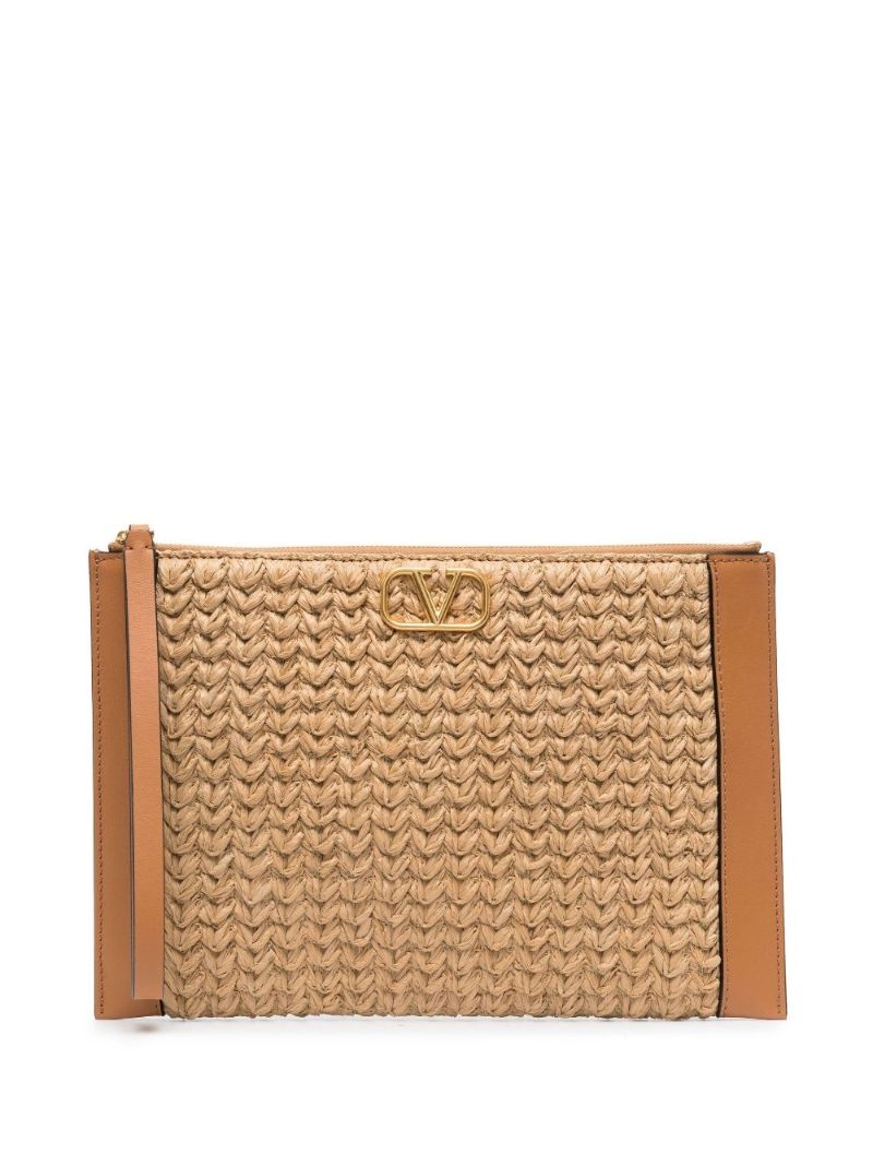 Brown Vlogo Woven Leather Pouch