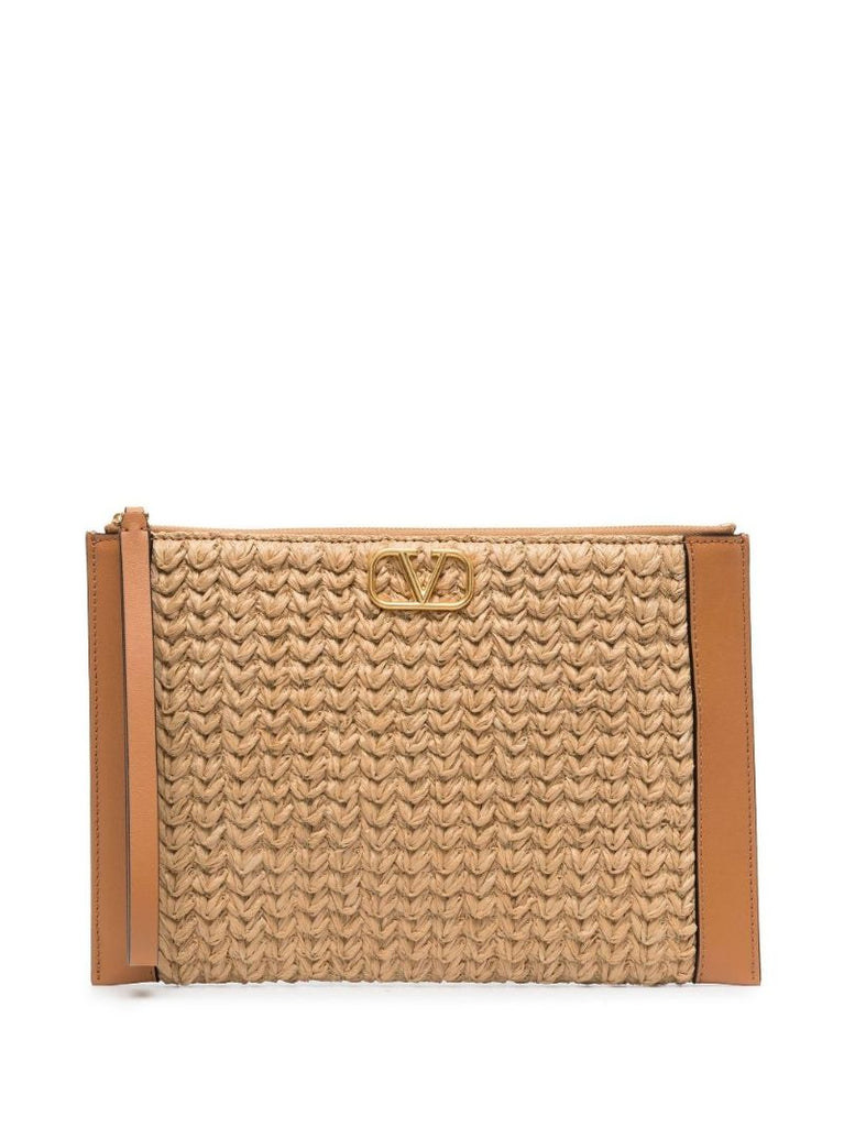 Brown Vlogo Woven Leather Pouch