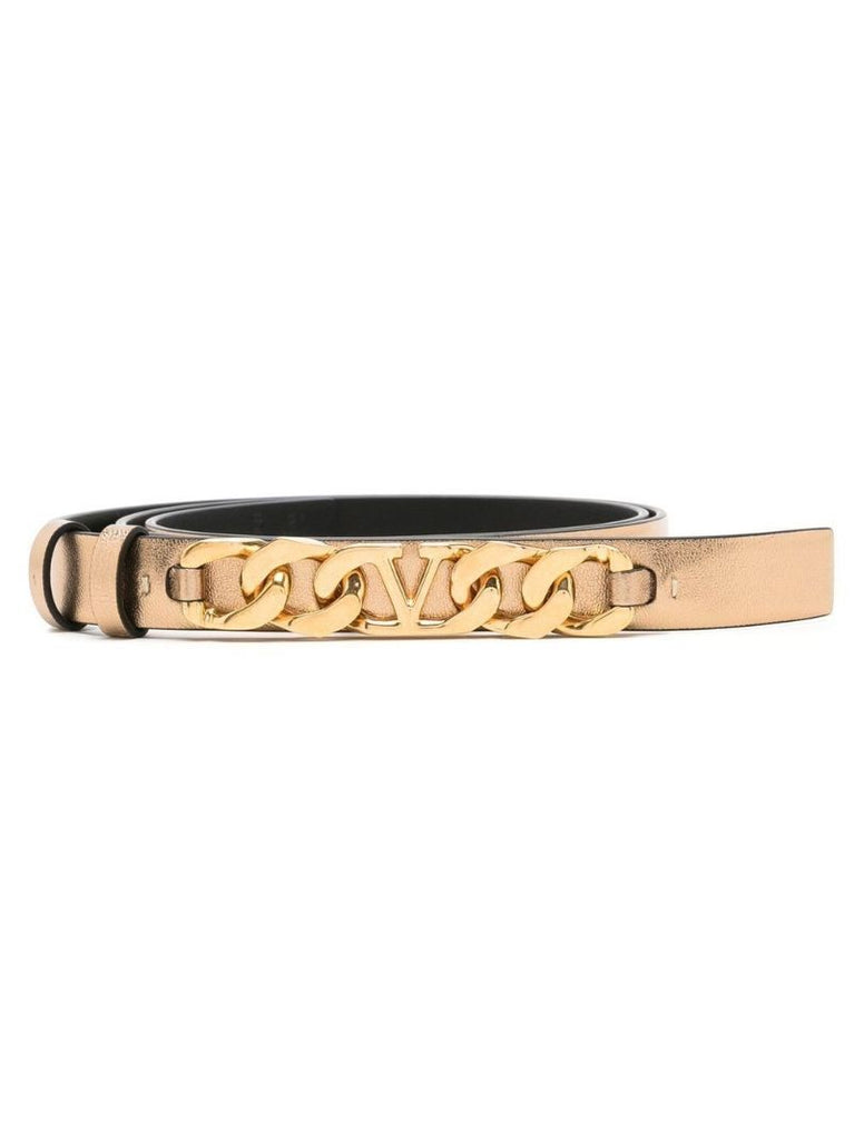 Gold-tone Vlogo Chain-link Metallic Leather Belt