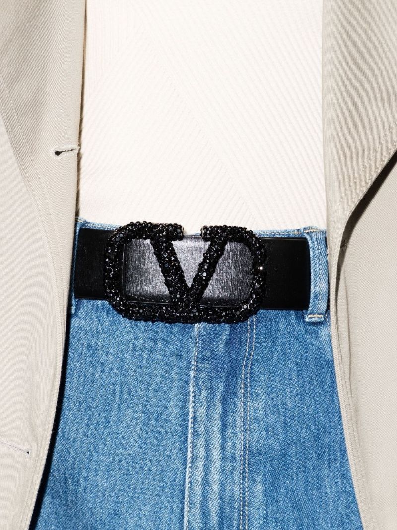 Black Vlogo Embellished Leather Belt