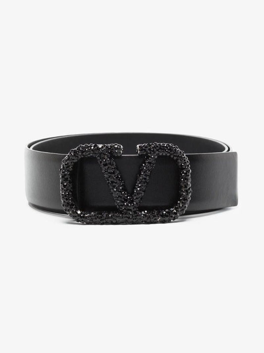 Black Vlogo Embellished Leather Belt