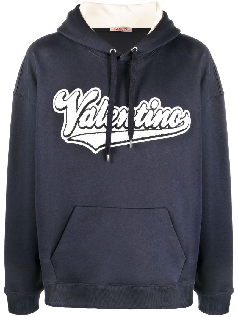 Blue Logo Patch Cotton Hoodie