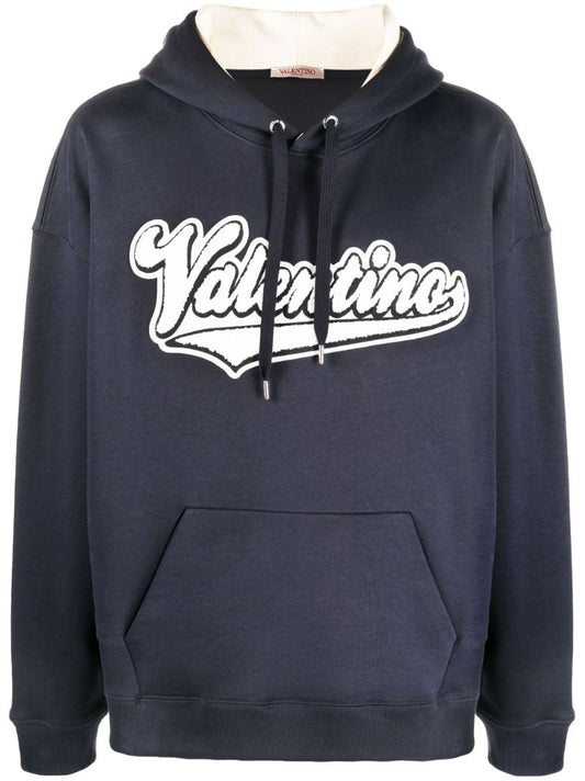 Blue Logo Patch Cotton Hoodie