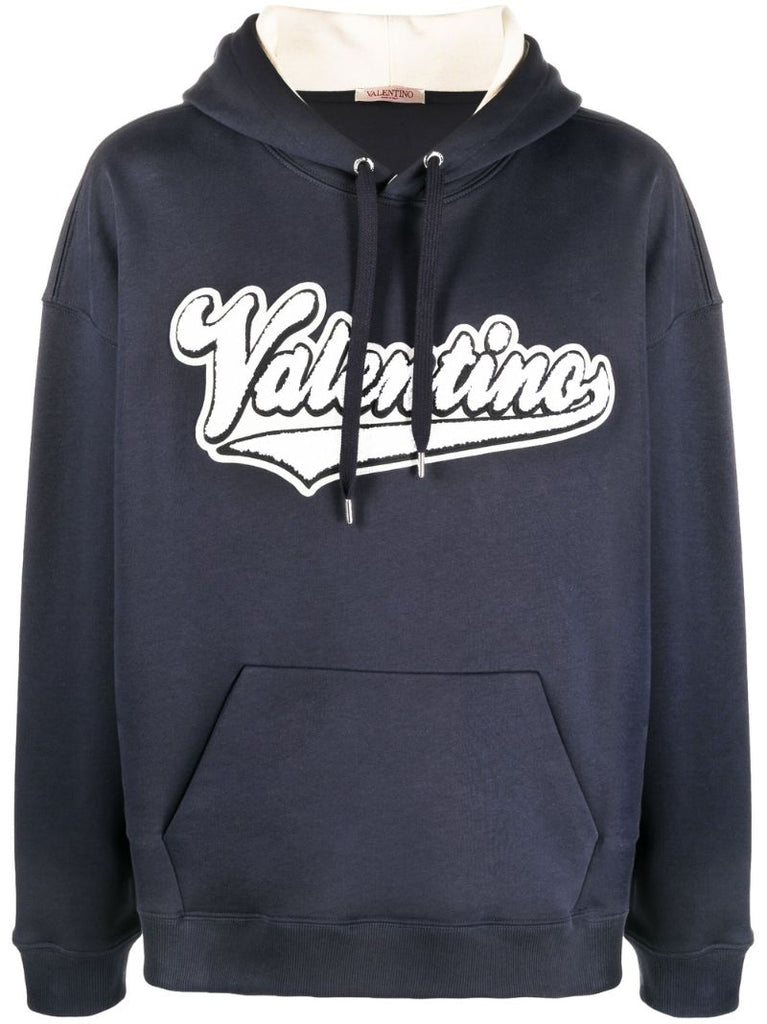 Blue Logo Patch Cotton Hoodie