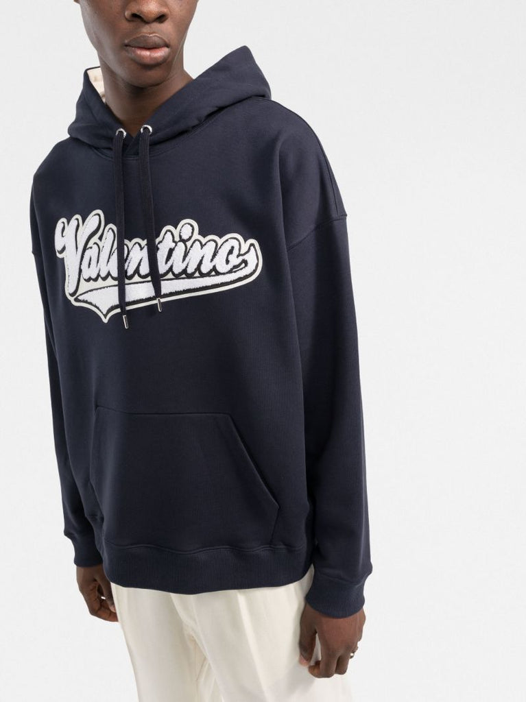 Blue Logo Patch Cotton Hoodie