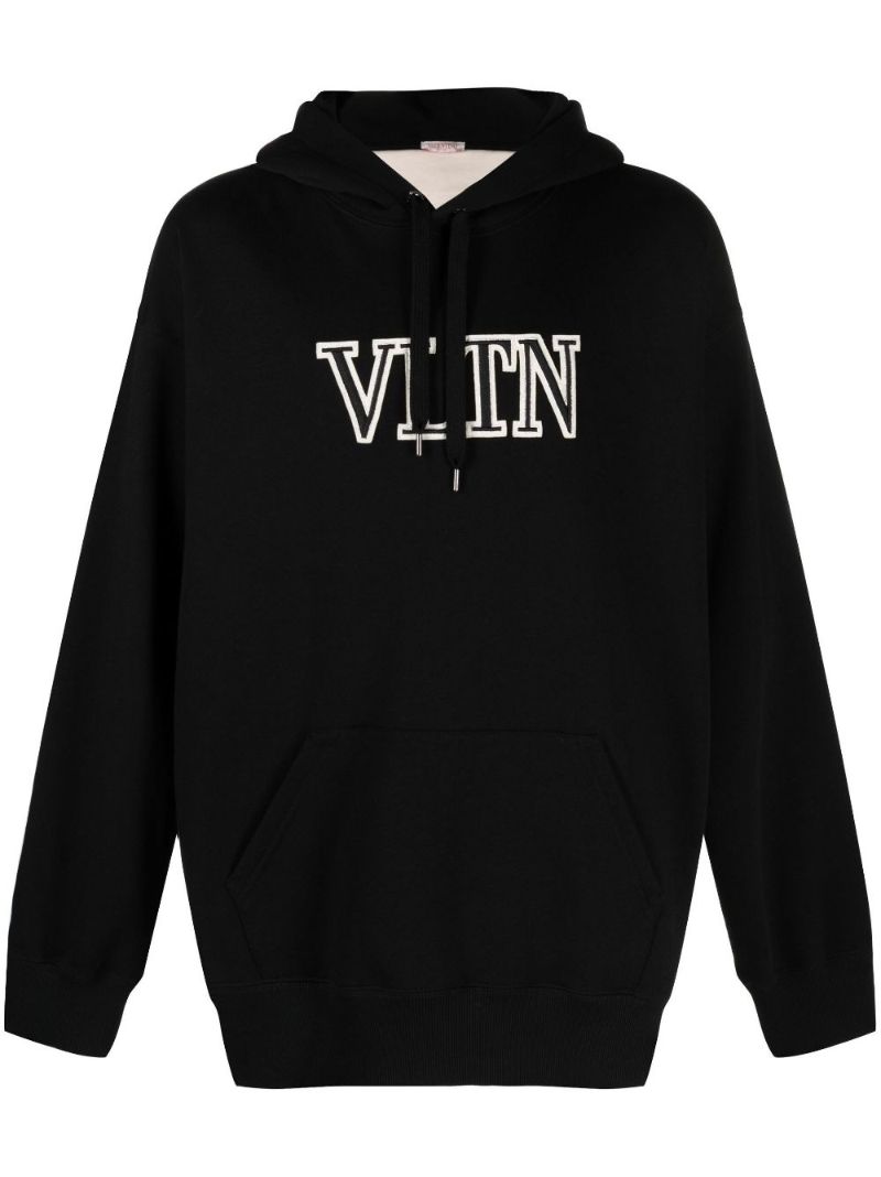 Black Embroidered Logo Cotton Hoodie