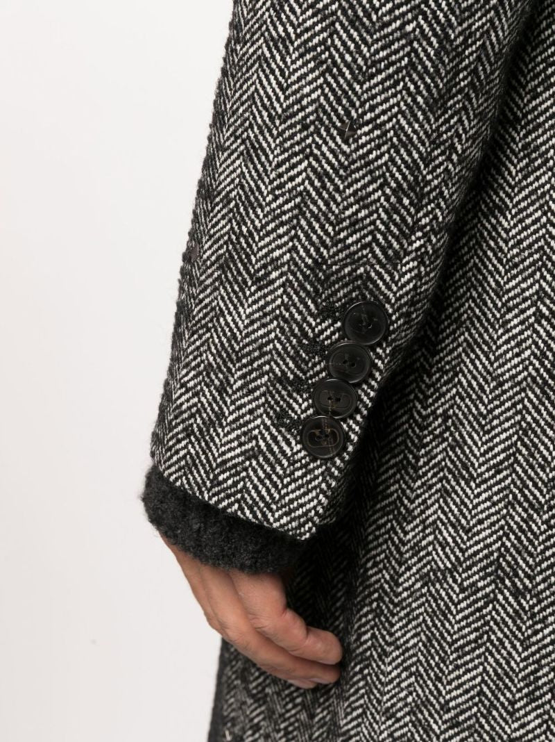 Grey Rockstud Embellished Wool Tweed Coat