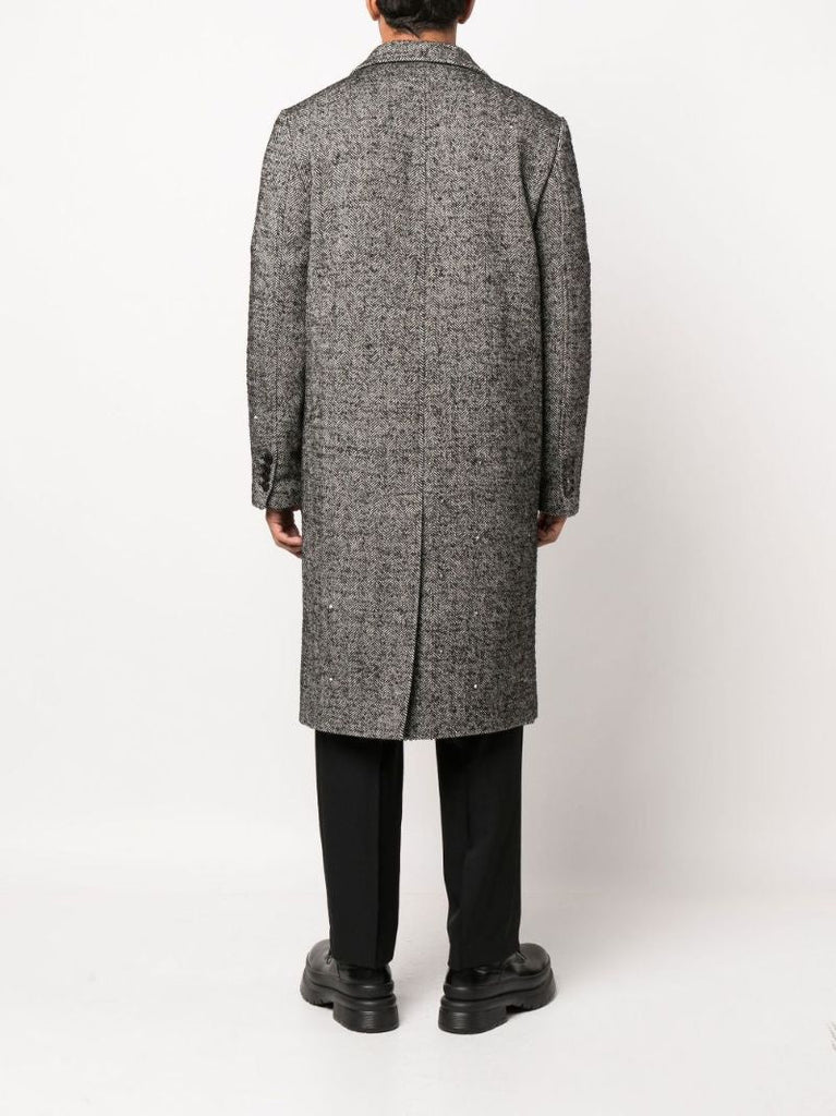 Grey Rockstud Embellished Wool Tweed Coat