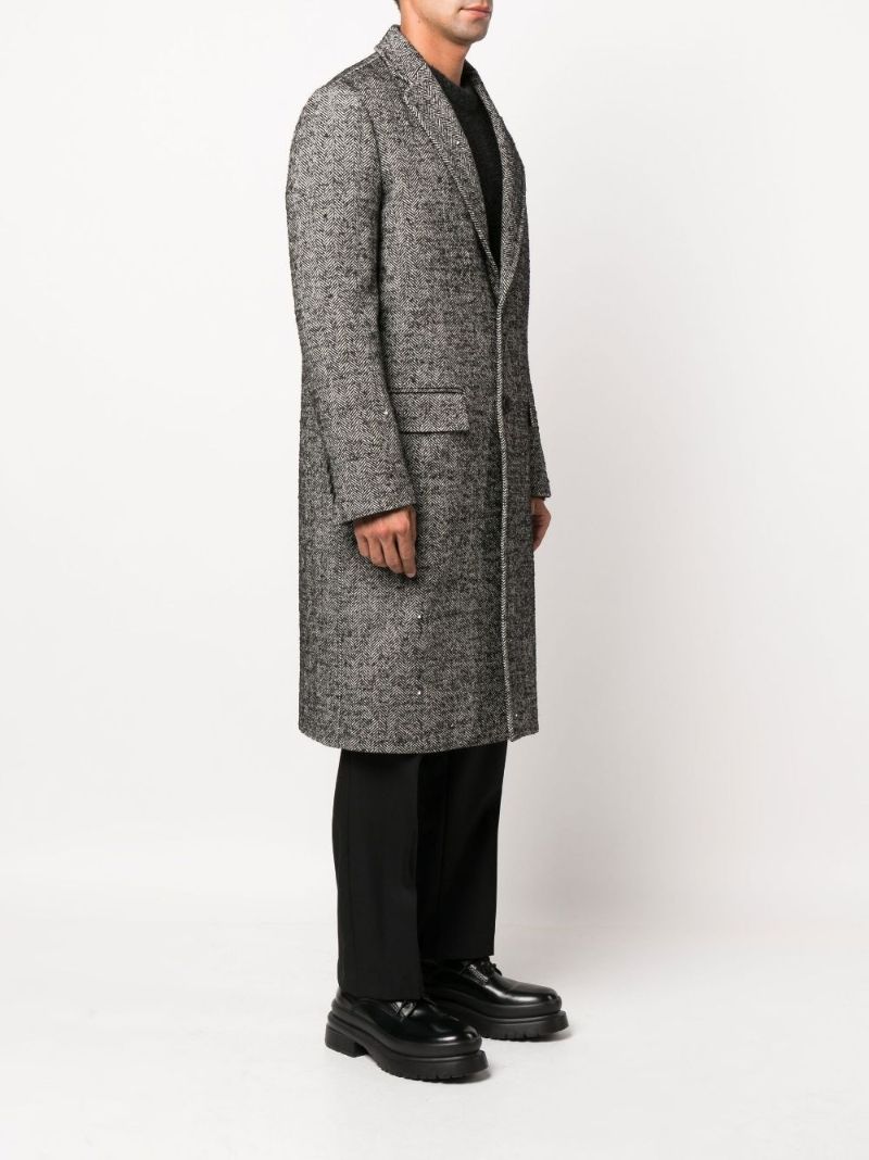 Grey Rockstud Embellished Wool Tweed Coat