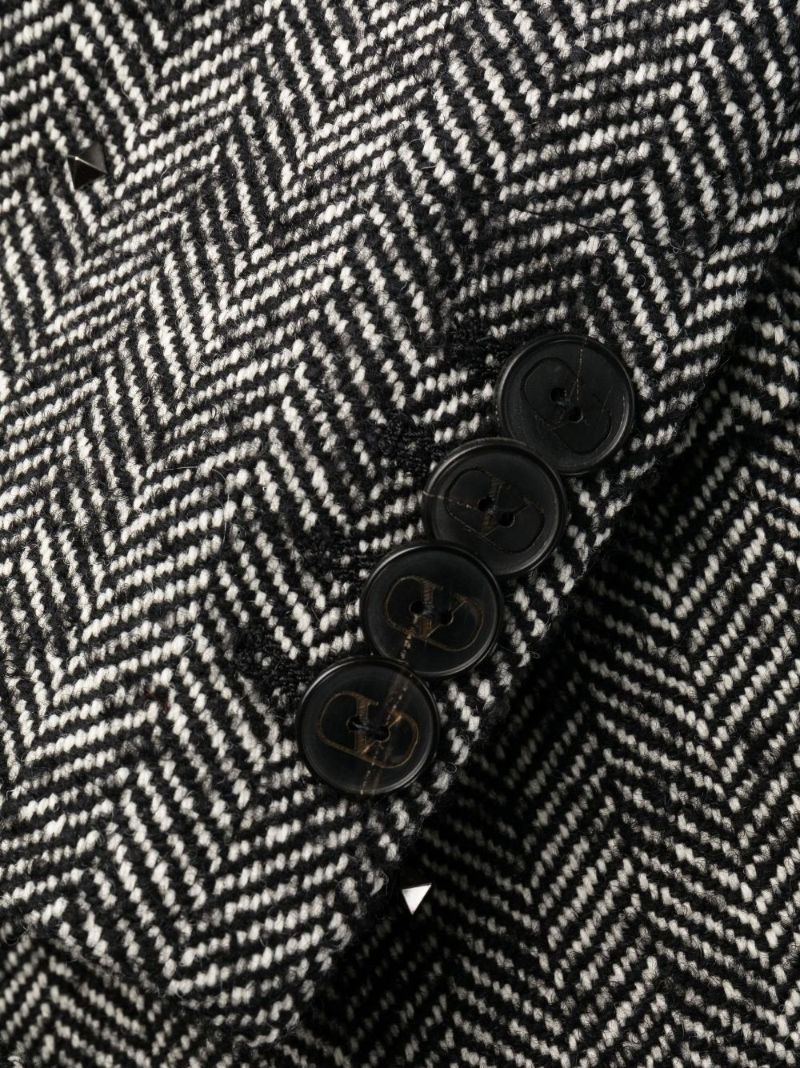 Grey Rockstud Embellished Wool Tweed Coat