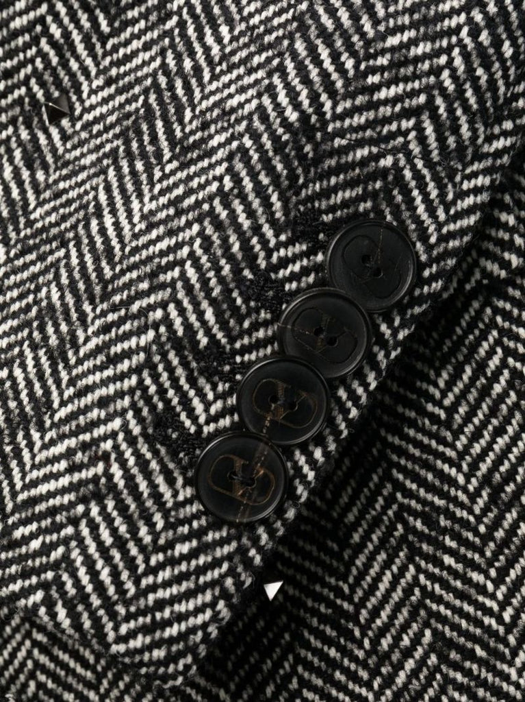 Grey Rockstud Embellished Wool Tweed Coat