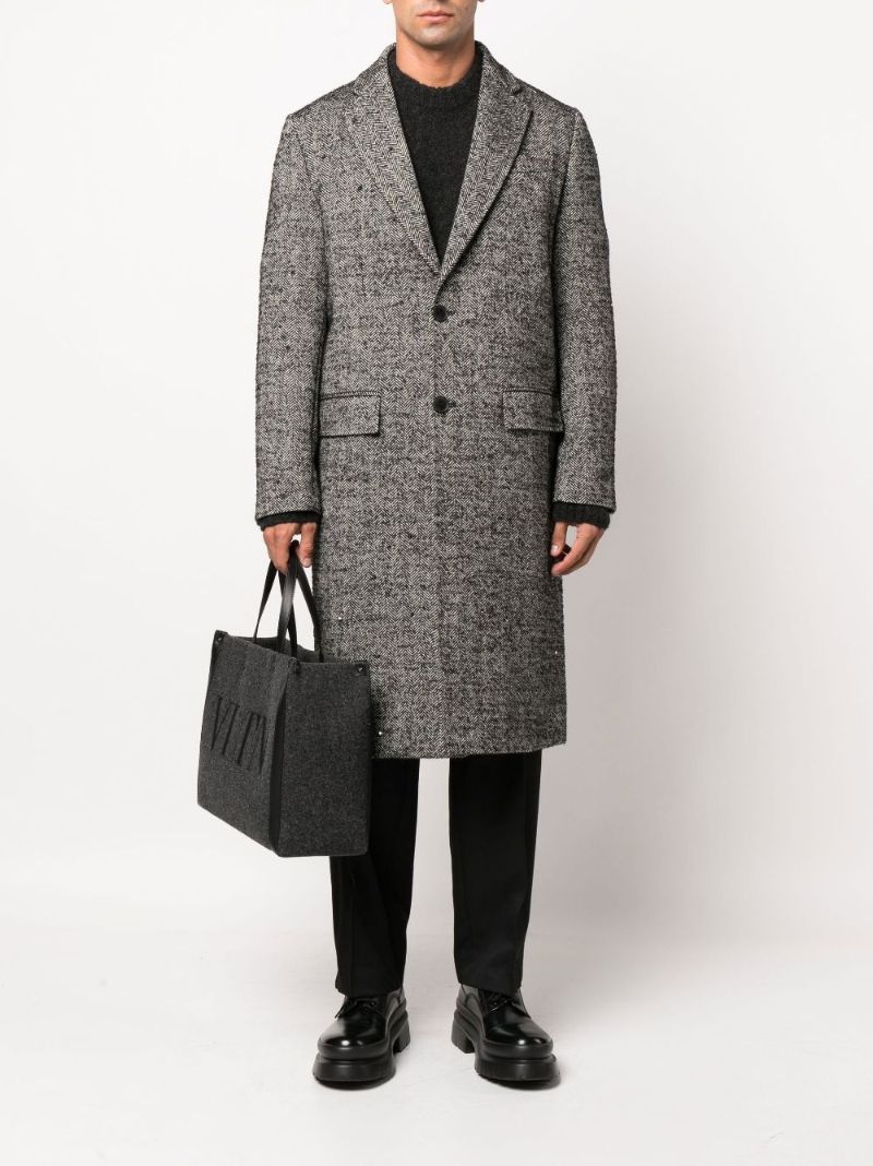 Grey Rockstud Embellished Wool Tweed Coat