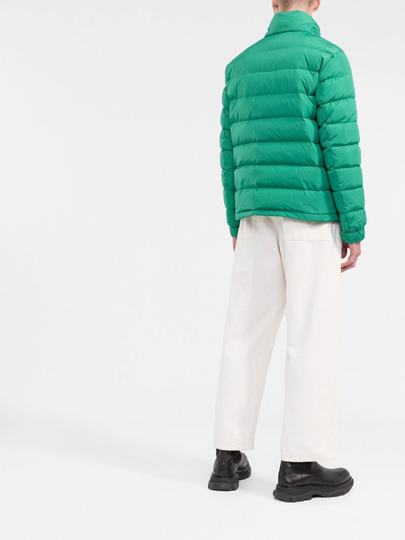 Green Embroidered Logo Hooded Down Jacket