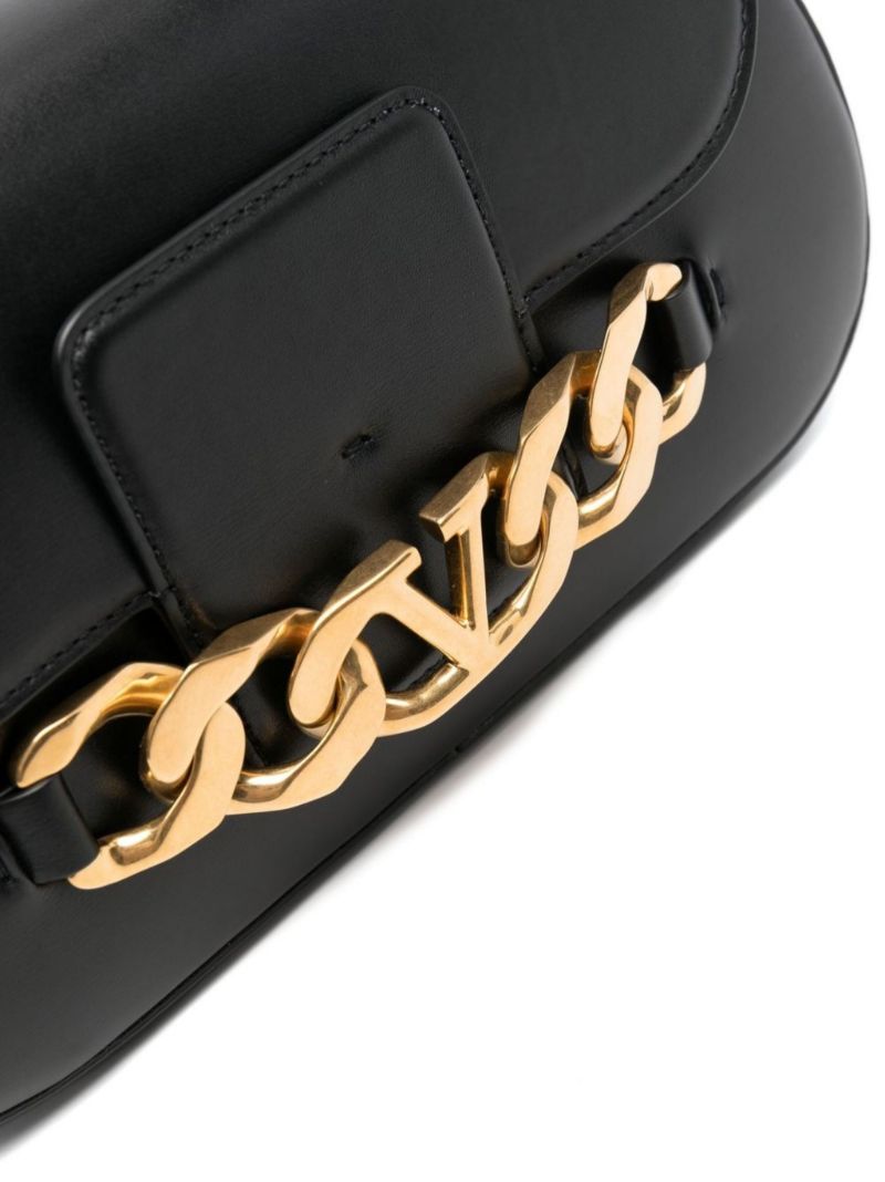 Black Vlogo Chain Leather Shoulder Bag
