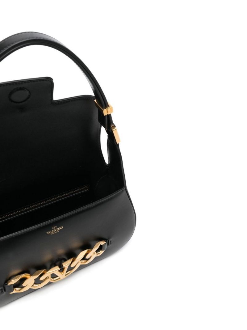 Black Vlogo Chain Leather Shoulder Bag