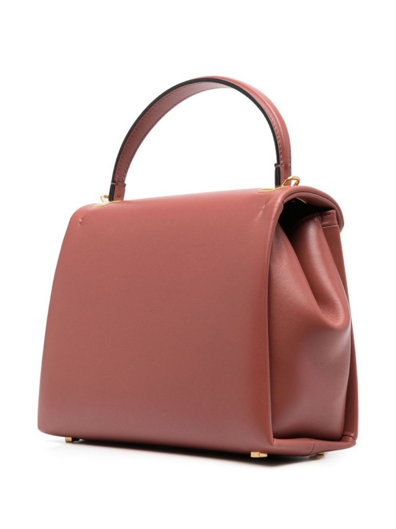 Brown One Stud Small Leather Top Handle Bag