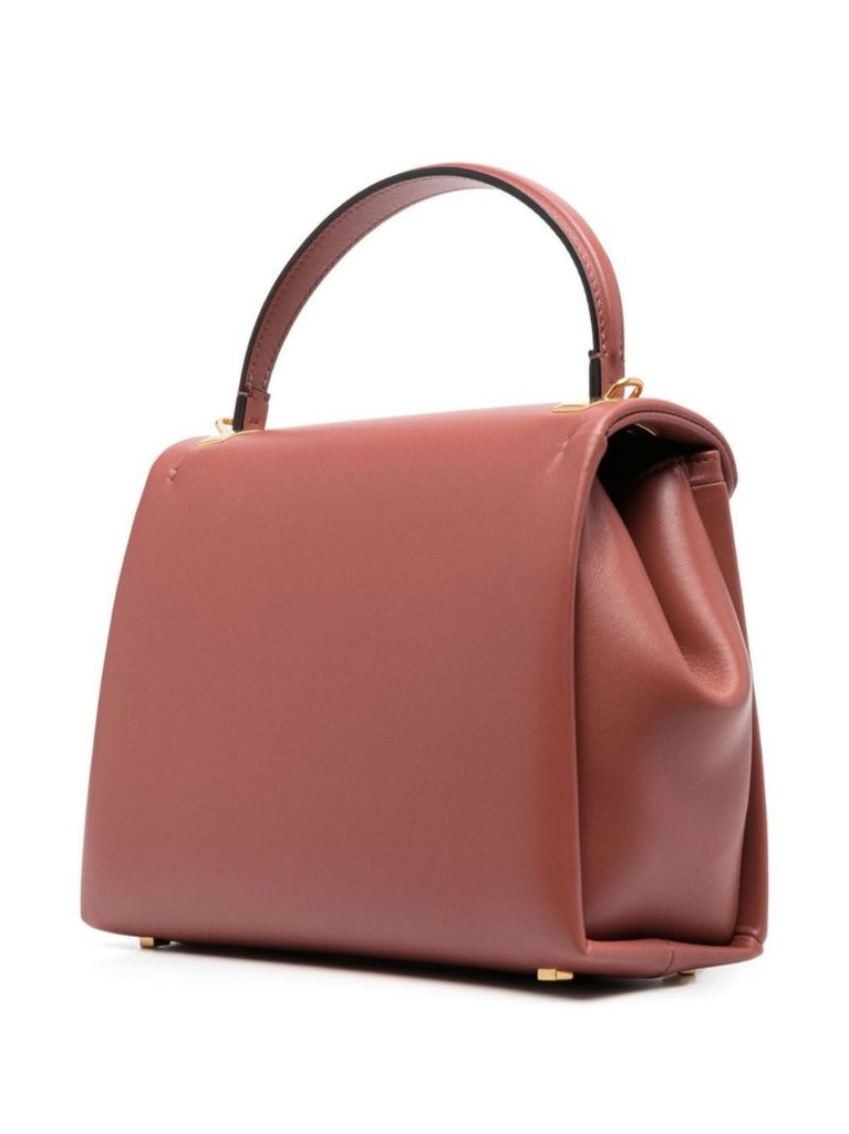 Brown One Stud Small Leather Top Handle Bag