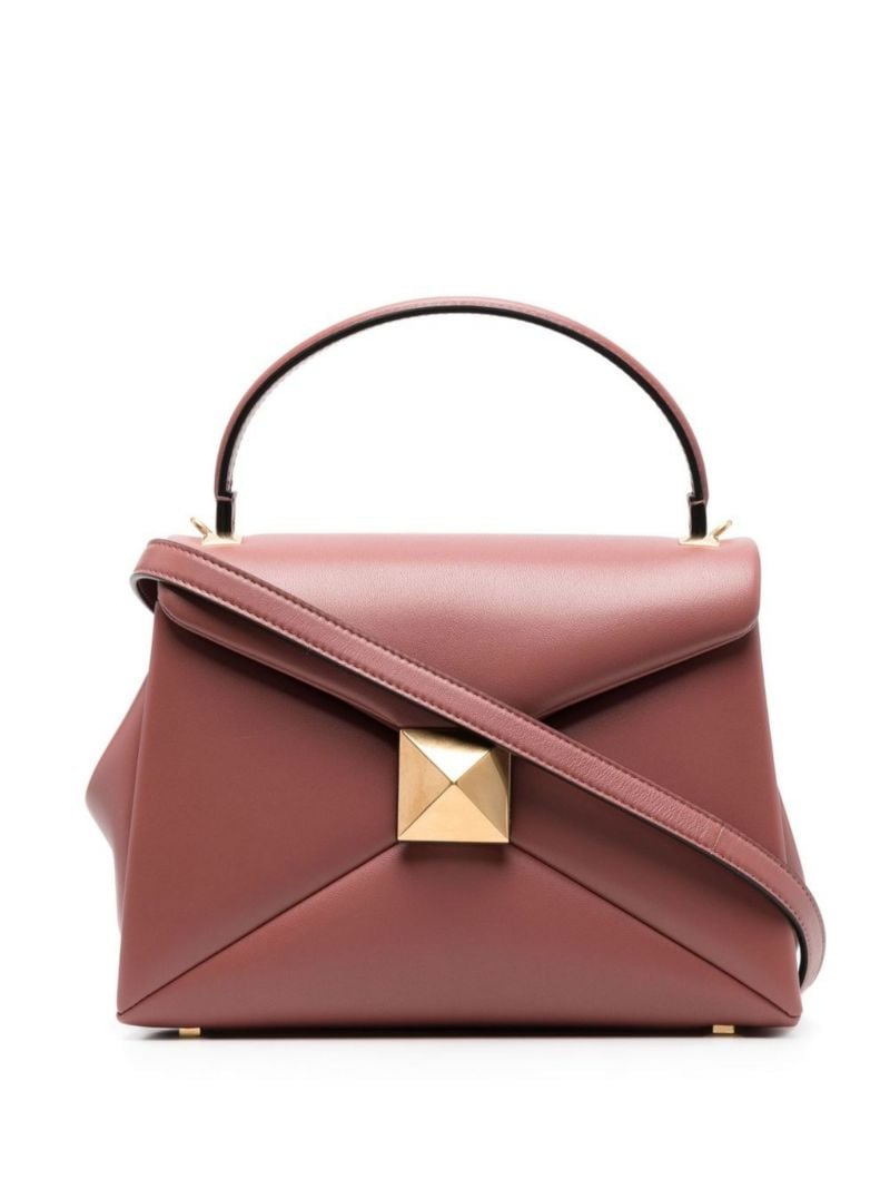 Brown One Stud Small Leather Top Handle Bag