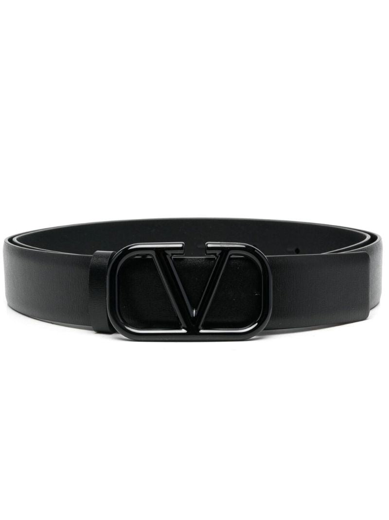 Black Vlogo Leather Belt