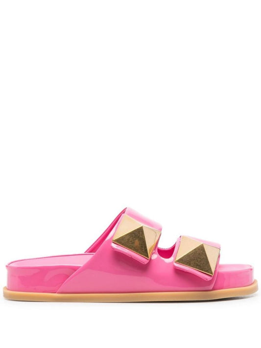 Pink One Stud Patent Leather Slides