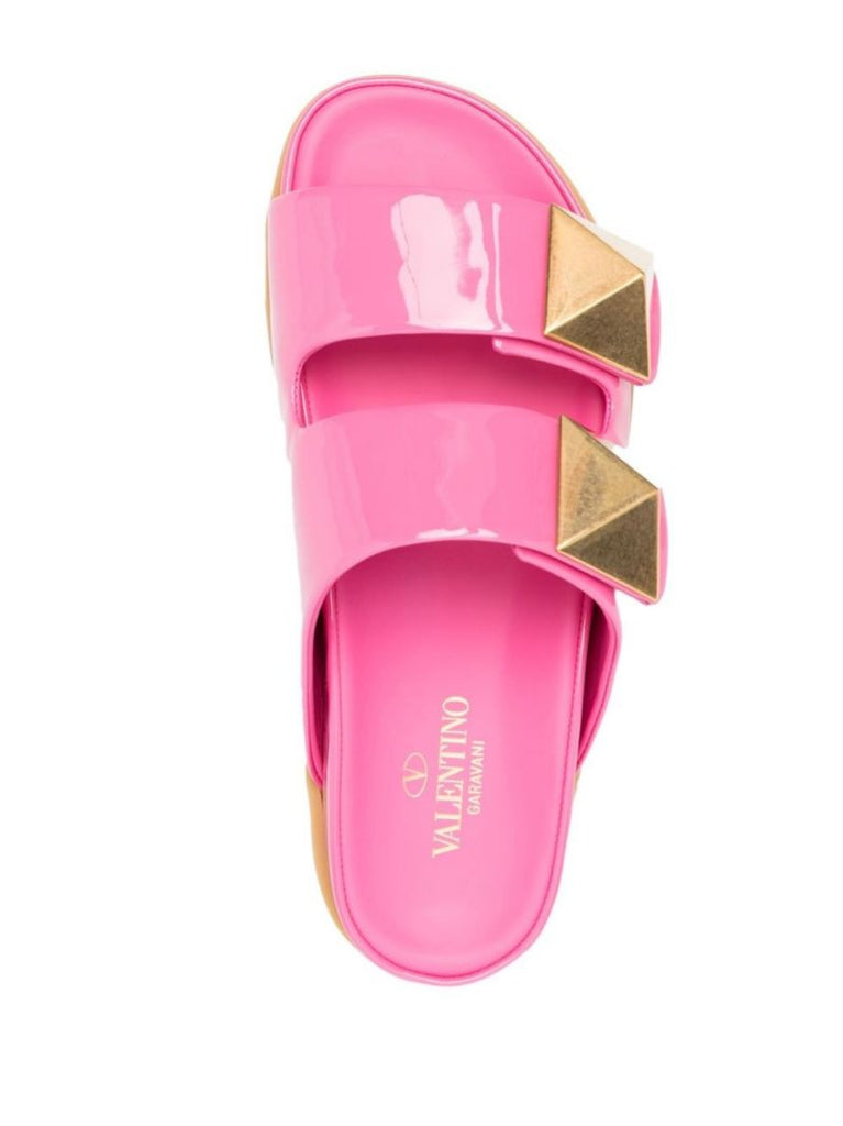Pink One Stud Patent Leather Slides