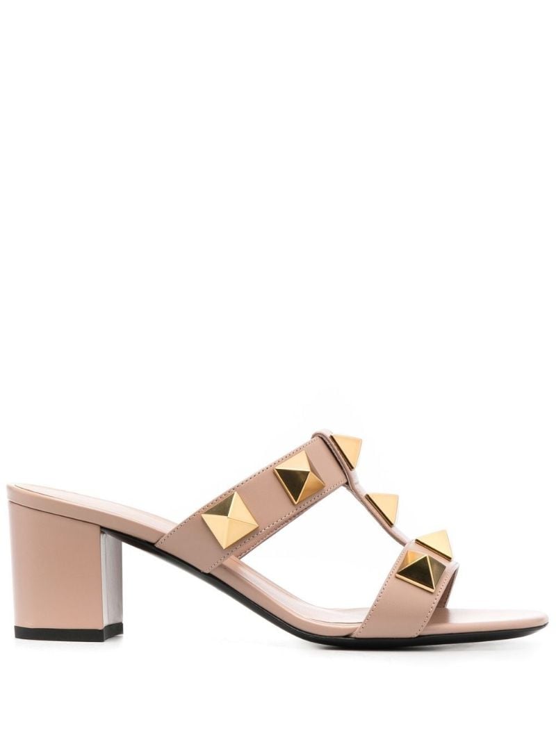 Pink Roman Stud 65 Leather Mules