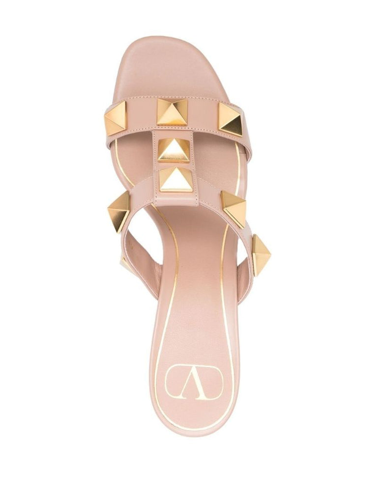 Pink Roman Stud 65 Leather Mules