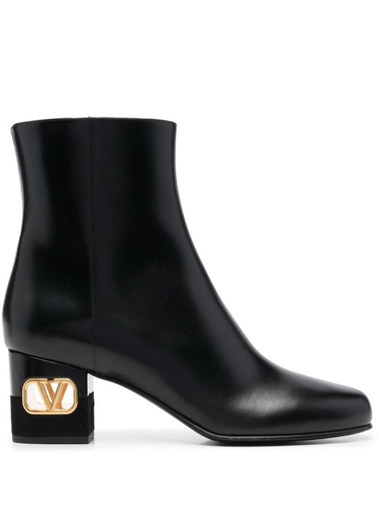 Black Vlogo Heel Leather Ankle Boots