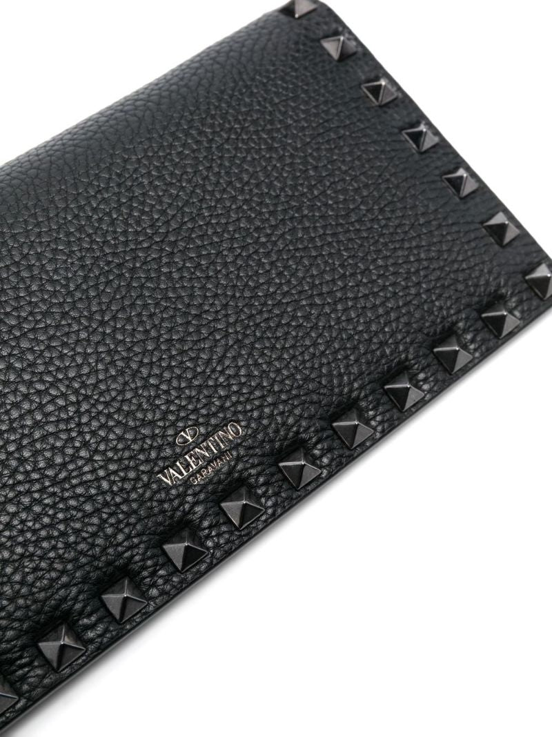 Black Rockstud Leather Chain Wallet
