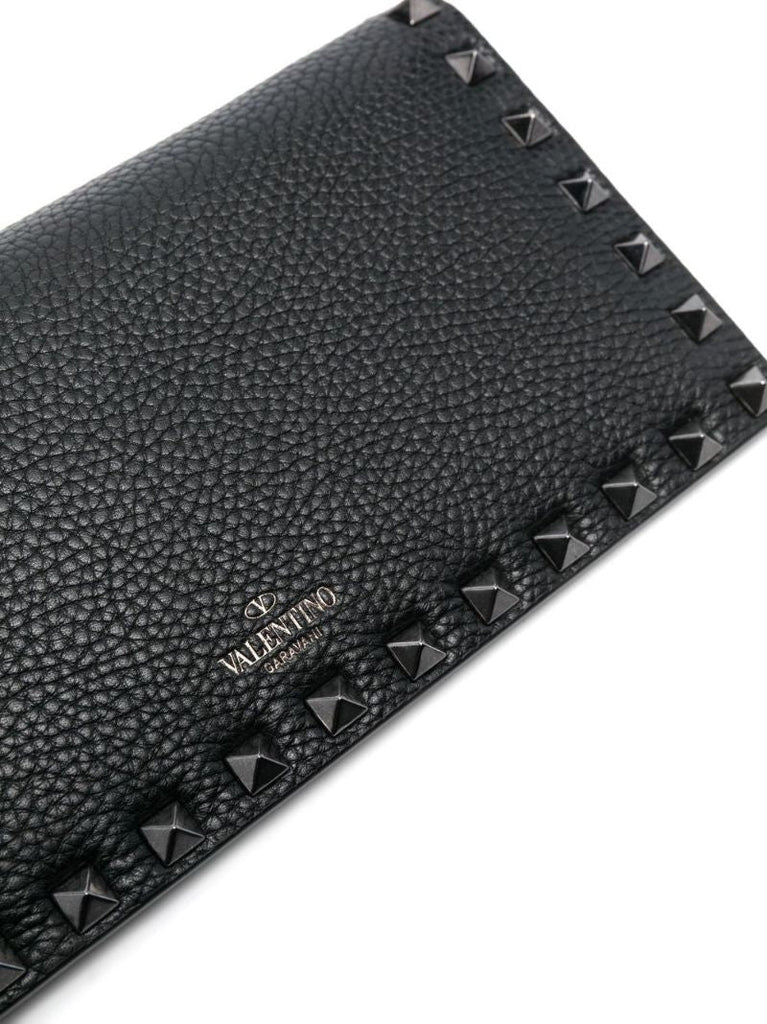 Black Rockstud Leather Chain Wallet