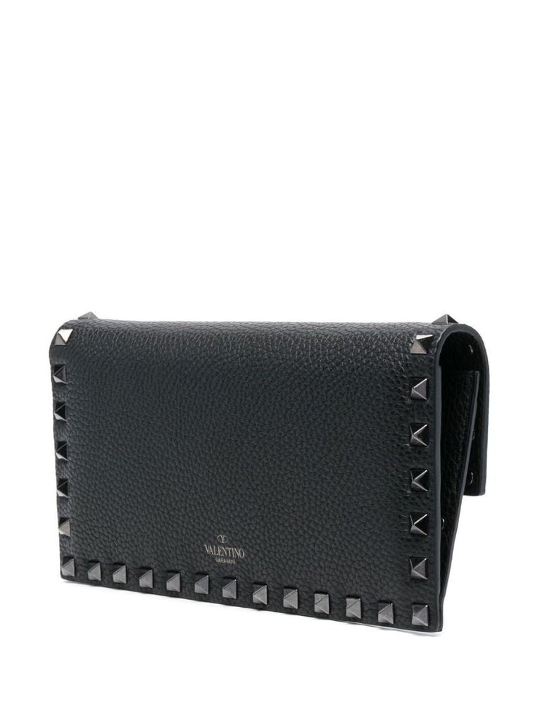 Black Rockstud Leather Chain Wallet