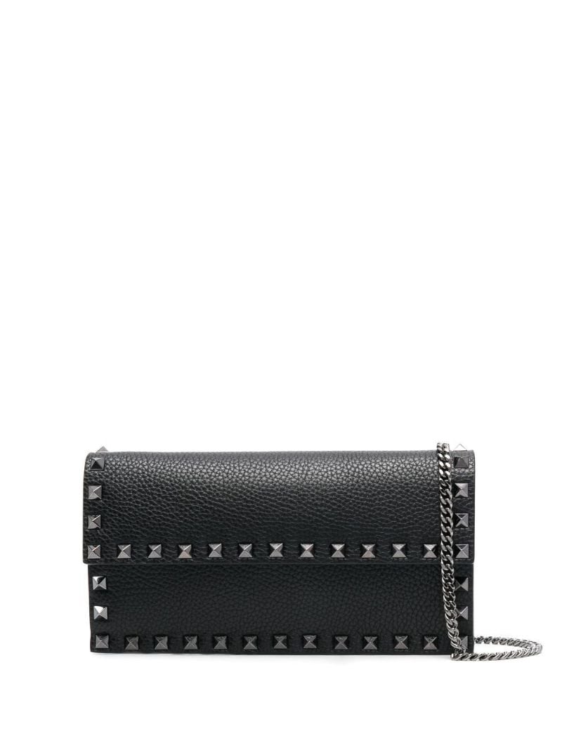 Black Rockstud Leather Chain Wallet