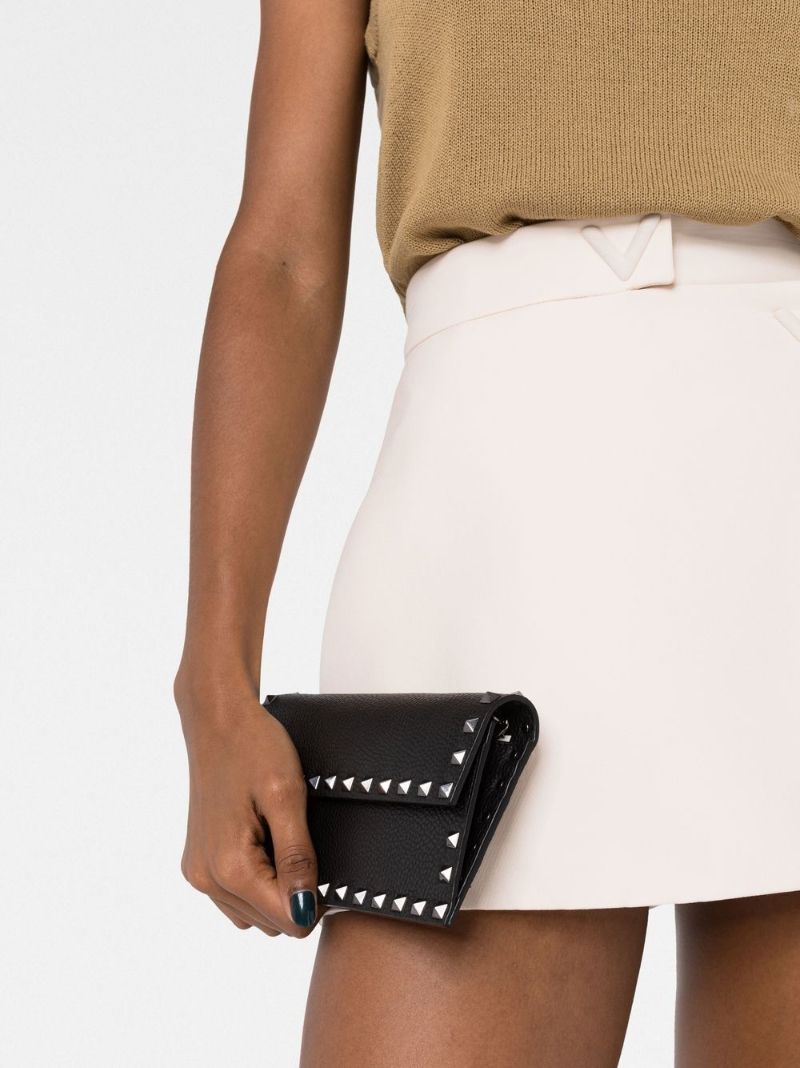 Black Rockstud Leather Chain Wallet